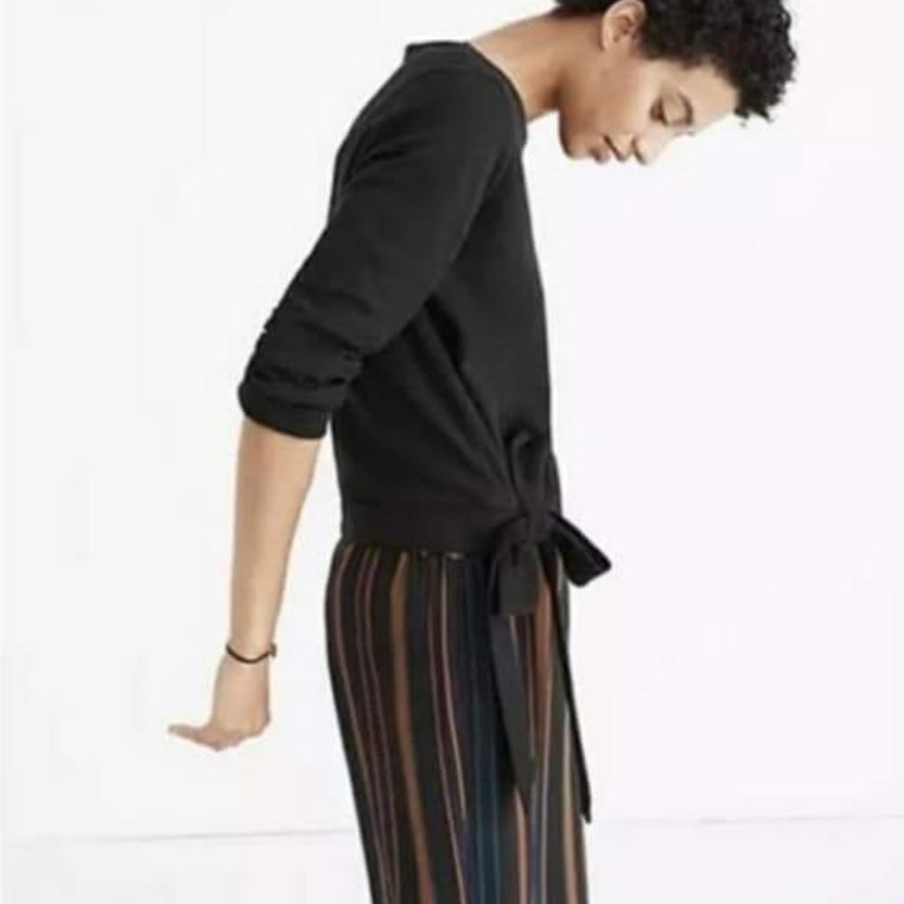 Madewell -483‎ crewneck long sleeve tie side top black XS
